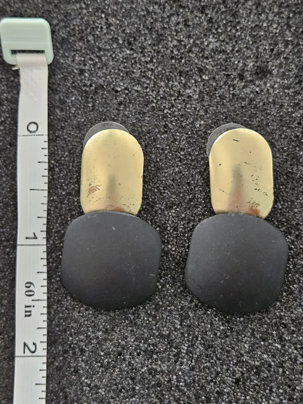 Vintage Matte Black Gold Double Drop Earrings 80s Retro Minimalist Work Party